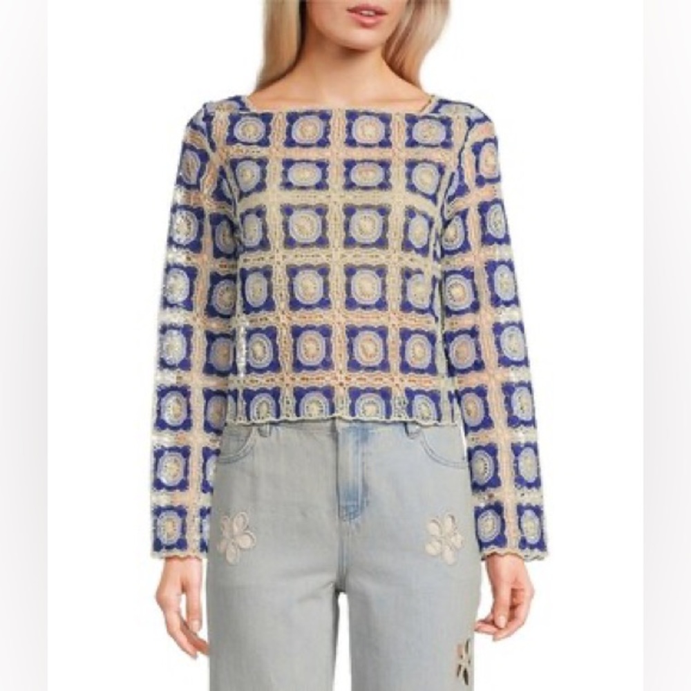 NWT Chelsea & Violet Sz XS Bonnie Square Neck Long Sleeve Crochet Lace Blouse